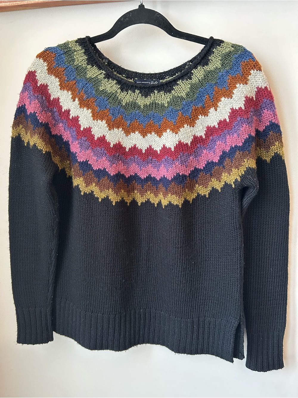 American Eagle Fair Isle Wool Blend Sweater Multicolor Cozy Boho Cabincore